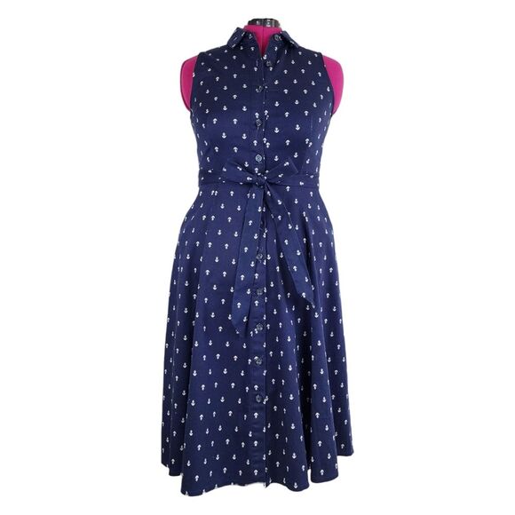 Chetta B Dresses & Skirts - Chetta B Navy Blue Sleeveless Midi Fit & Flare Nautical Dress Pockets Size 6